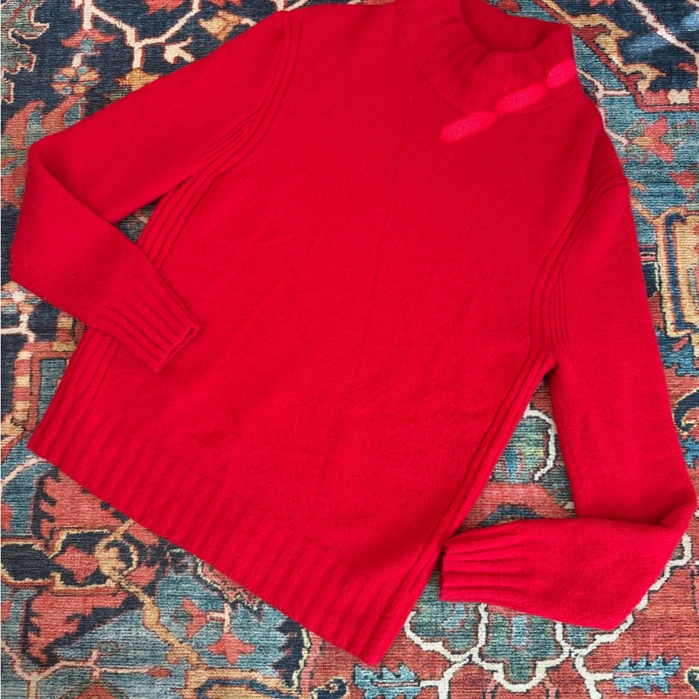 J.Crew Red Turtleneck Sweater Merino Wool Knit Pullover Turtleneck- sz M